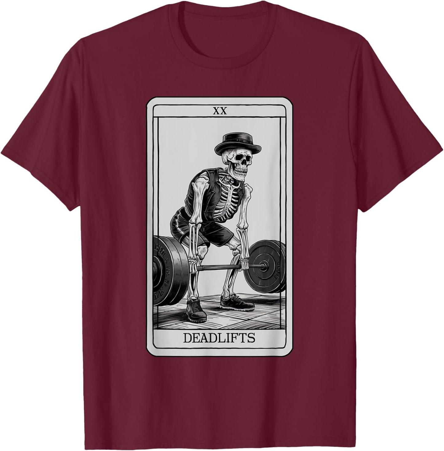 Skeleton Tarot Card Deadlifts Powerlifting Weightlifting Gym T-Shirt - T-Shirt | Maroon