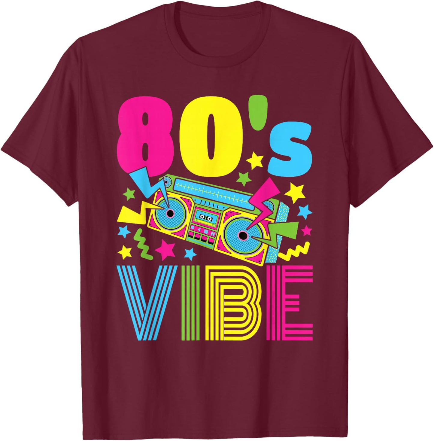 80s Style Clothing Women Boys Girls Kids 80s Vibe 1980s Fashion -Kids Black Short Sleeve Classic Fit Cotton Blend Small T-Shirt - T-Shirt | Maroon