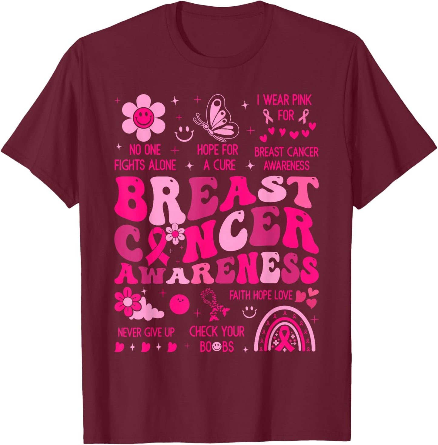 Groovy Breast Cancer Awareness Support Squad Women Girl Pink T-Shirt - T-Shirt | Maroon
