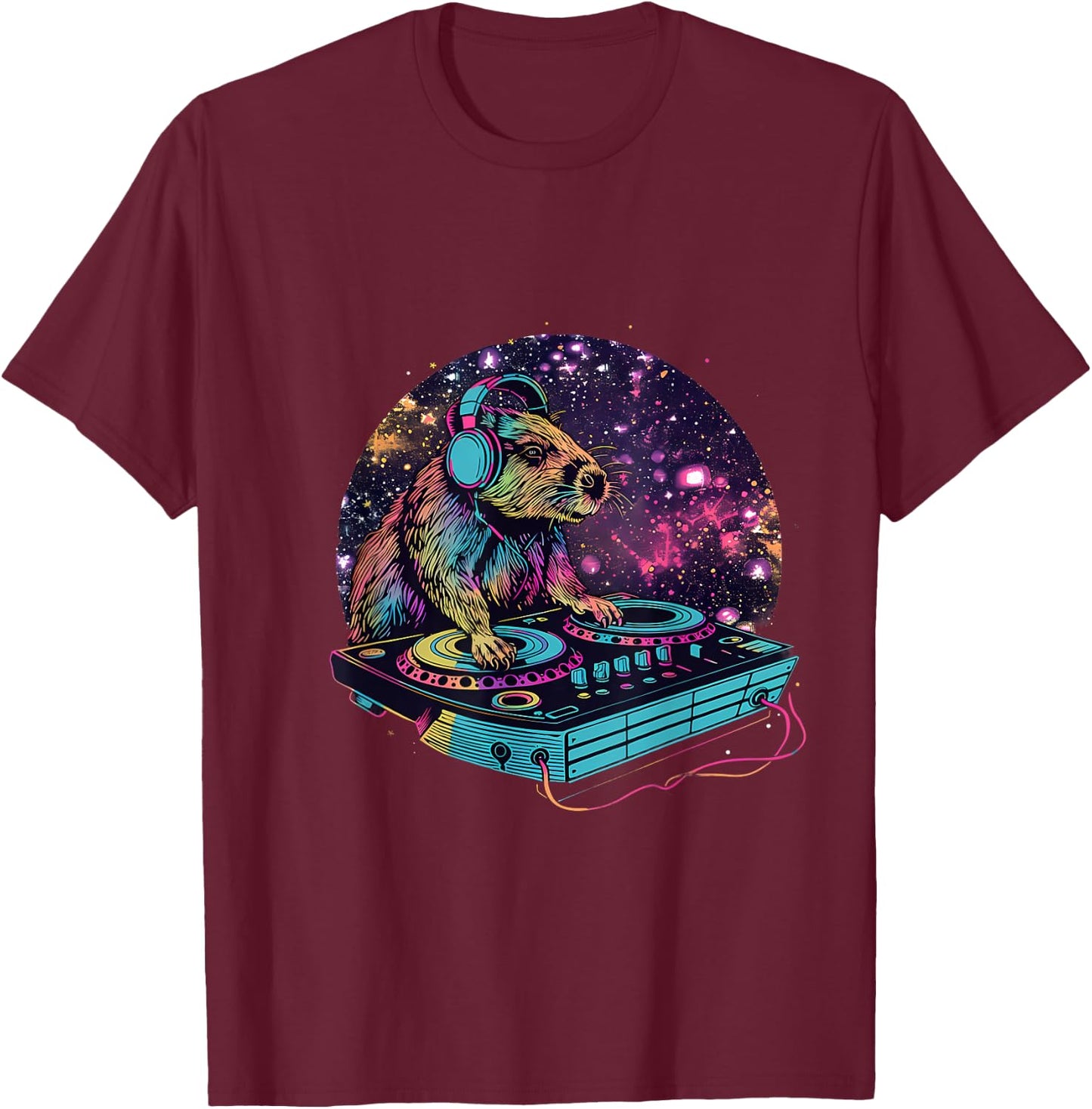 Capybara Music DJ Turntable DJ Capybara Music Producer House T-Shirt - T-Shirt | Maroon
