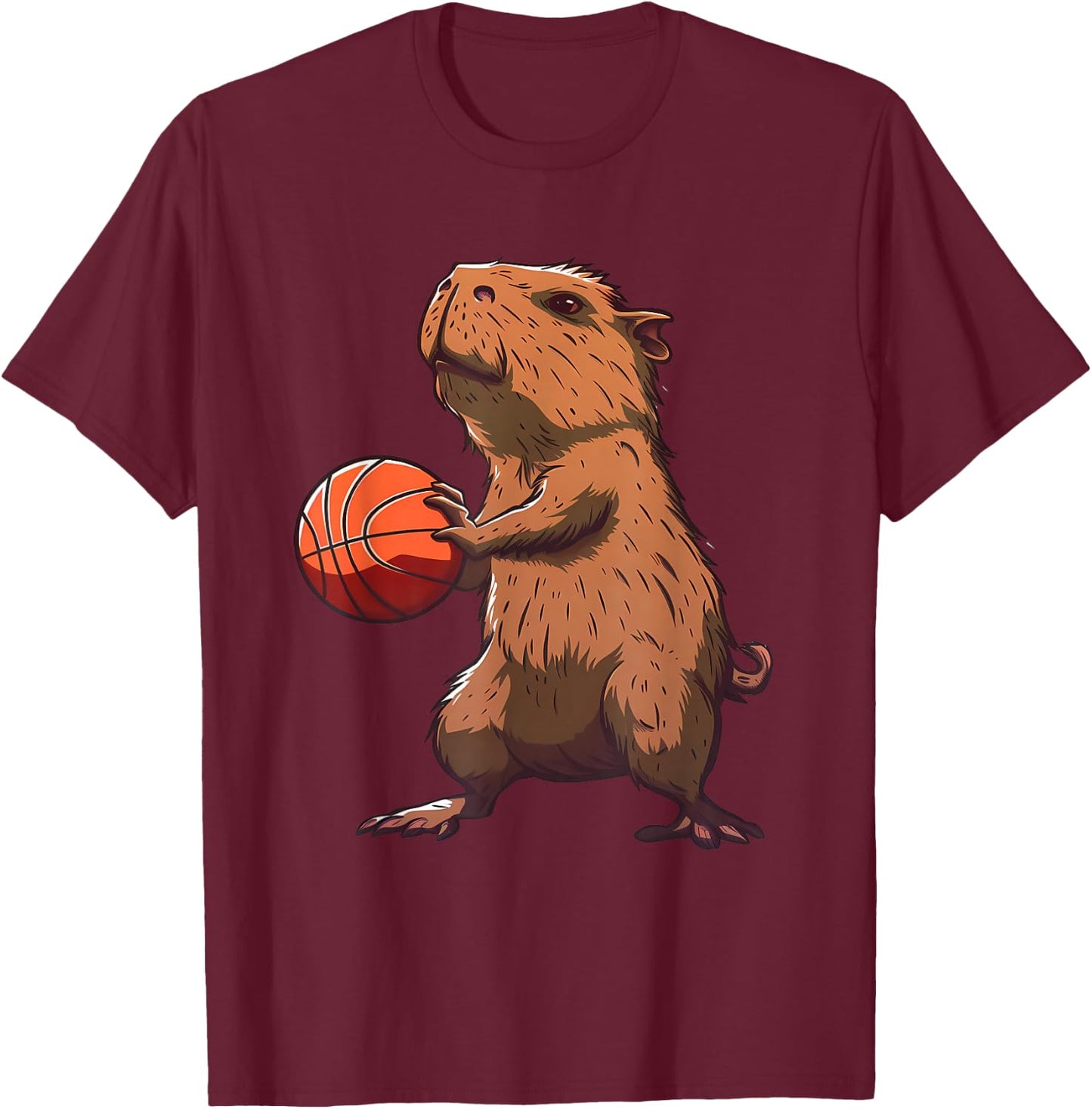 Basketball Capybara Basketball Hoop Bball Player Animal Art T-Shirt - T-Shirt | Maroon