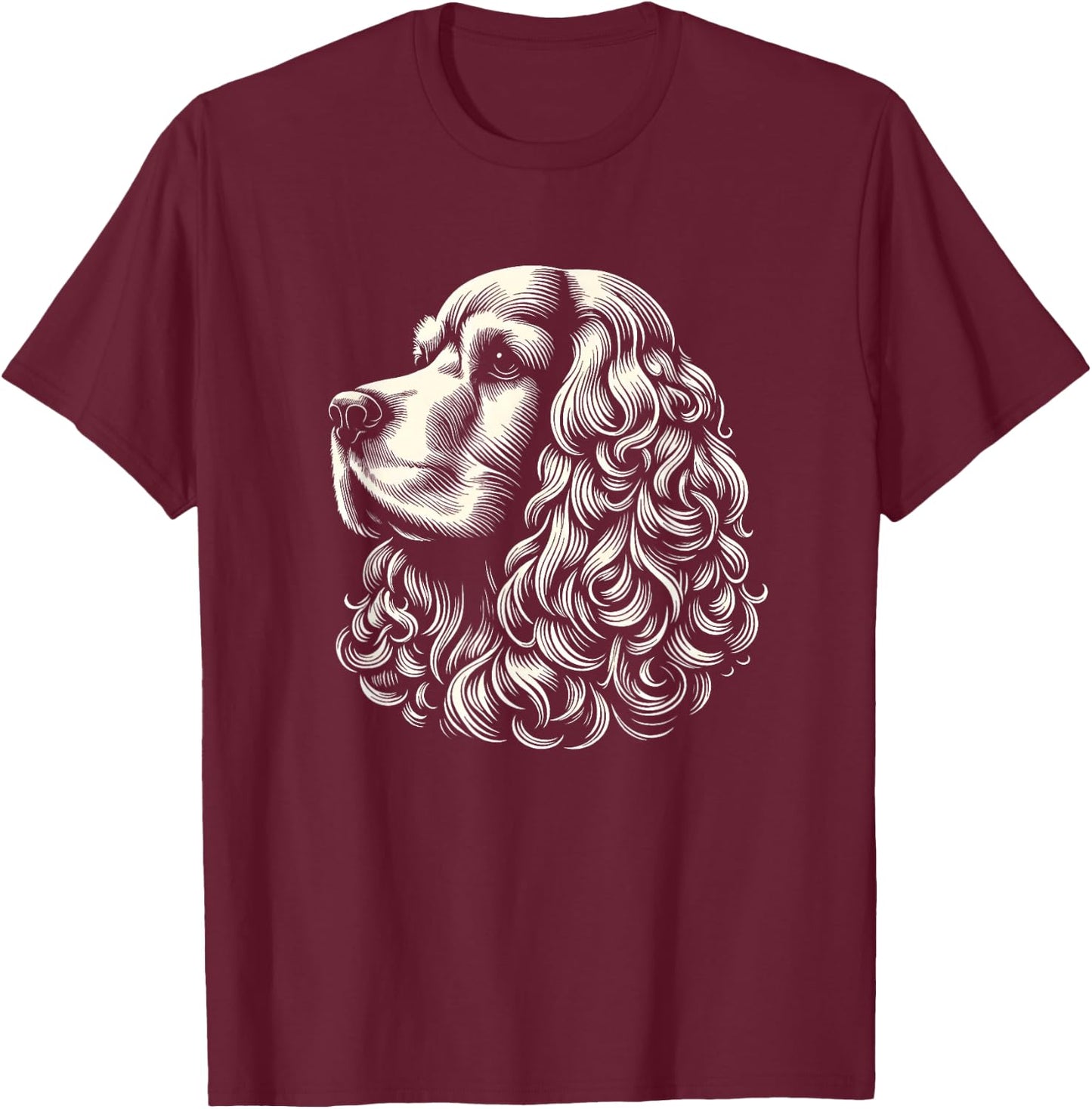 Cocker Spaniel Dog Face Art Design and T-Shirt - T-Shirt | Maroon