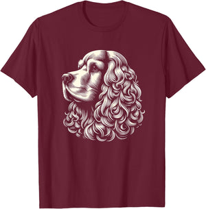 Cocker Spaniel Dog Face Art Design and T-Shirt - T-Shirt | Maroon