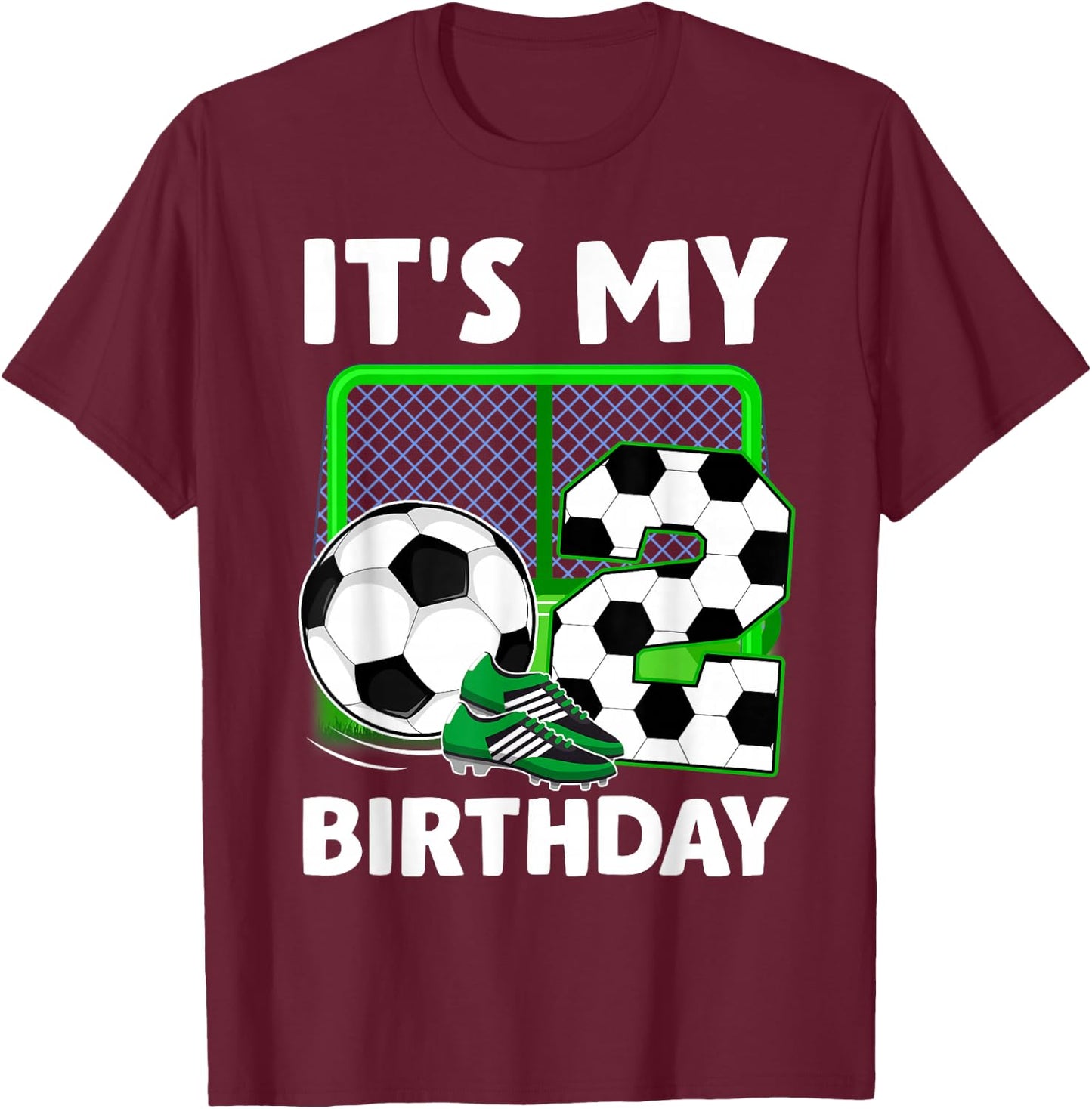 It's My 2nd Soccer Party 2 Year Old Birthday Soccer Boy T-Shirt - T-Shirt | Maroon