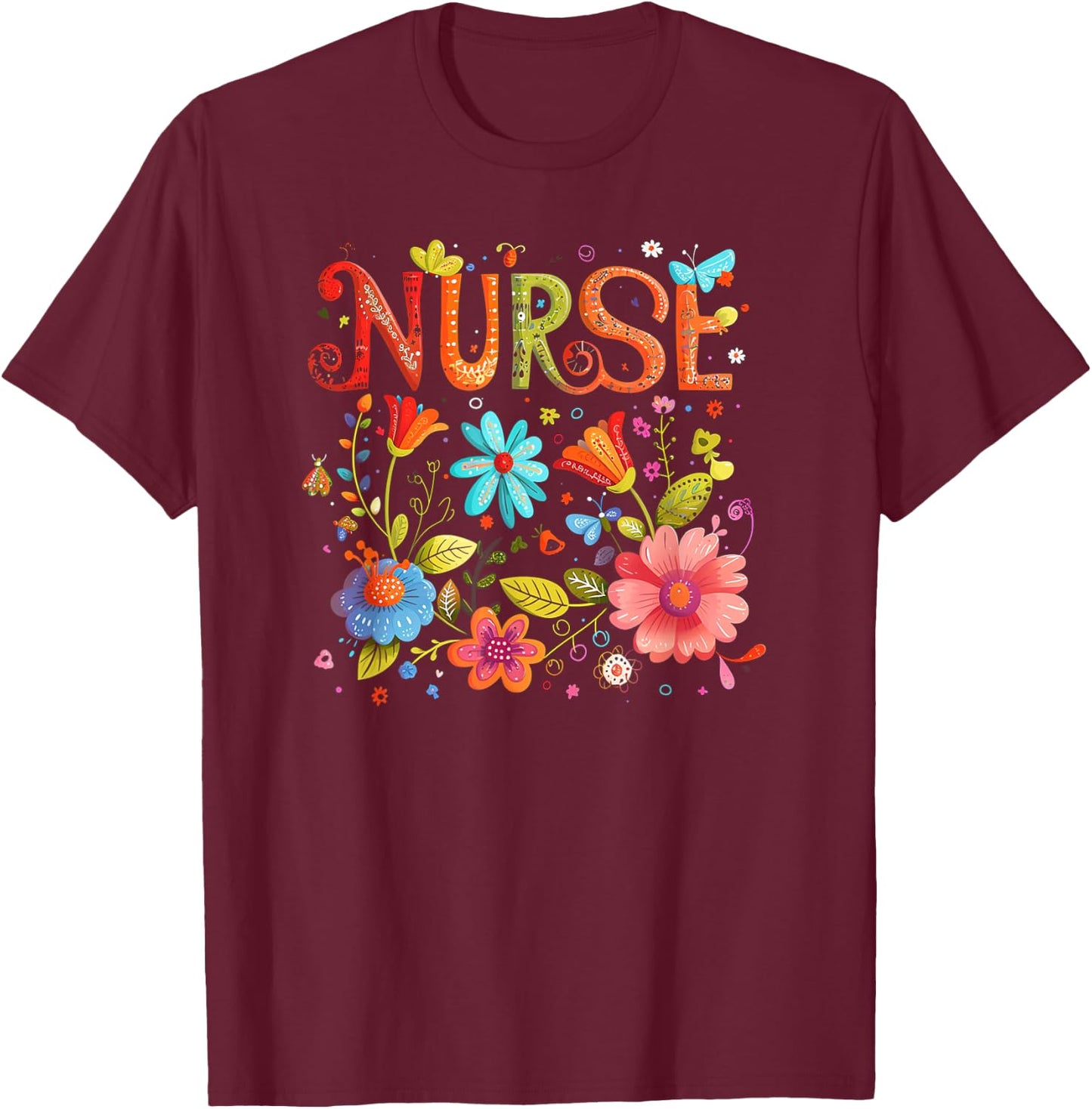 Nurse Easter Health Worker Spring Flowers RN T-Shirt - T-Shirt | Maroon