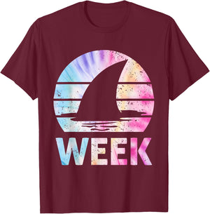 2025 Week Retro Shark Fin Lover Sea Ocean Animal Summer Trip Men Women Girls Kids T-Shirt - T-Shirt | Maroon