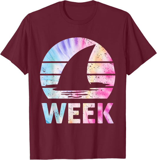 2025 Week Retro Shark Fin Lover Sea Ocean Animal Summer Trip Men Women Girls Kids T-Shirt - T-Shirt | Maroon