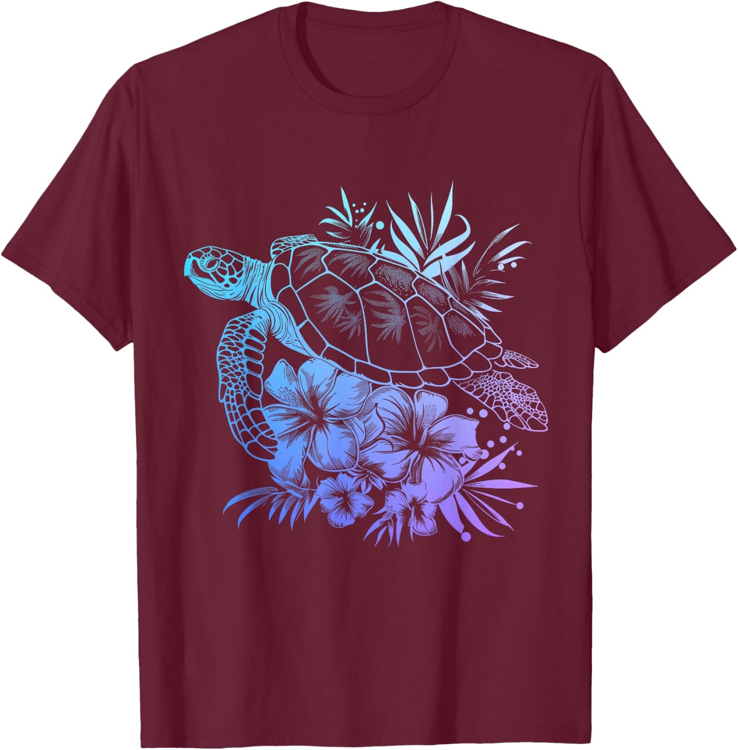 Sea Turtle Hawaiian Flowers Hawaii Diver T-Shirt - T-Shirt | Maroon
