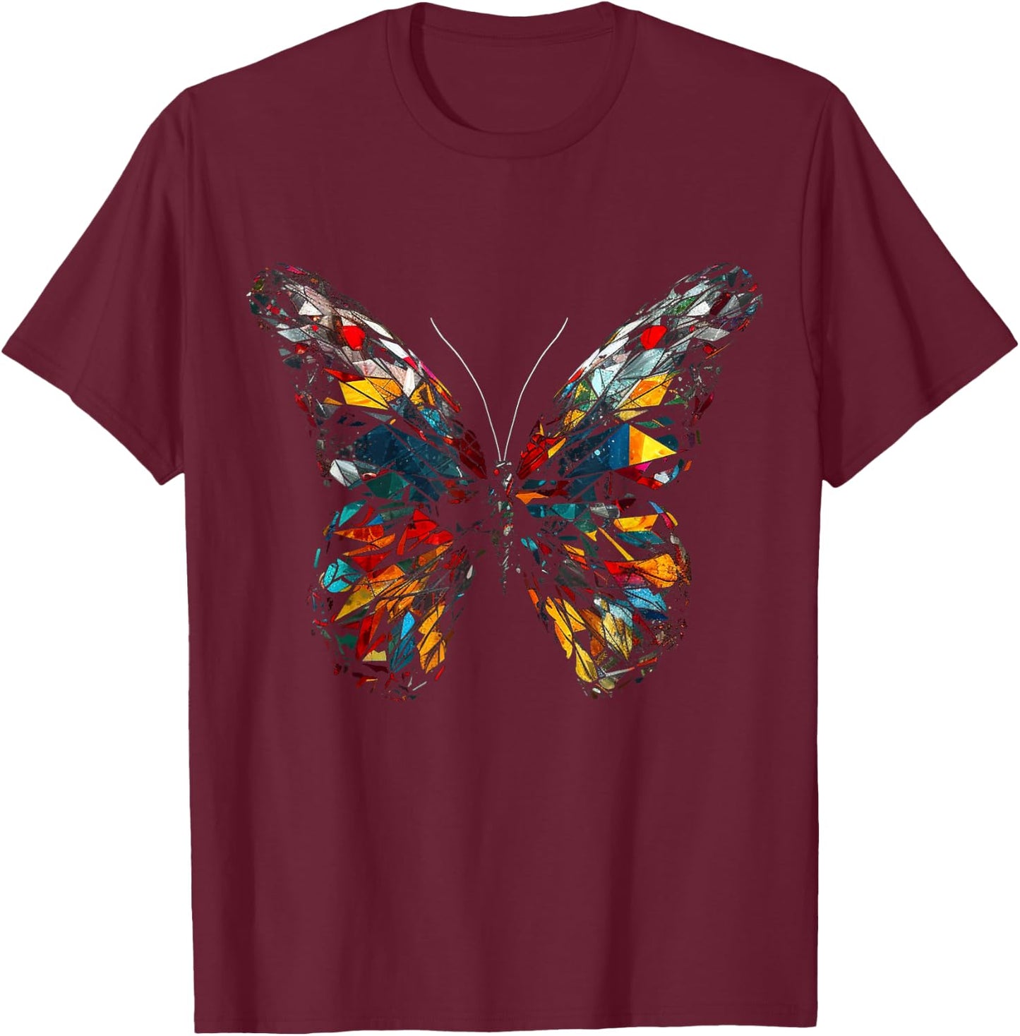 Butterfly Colourful Polygon - Art Animal Butterfly T-Shirt - T-Shirt | Maroon