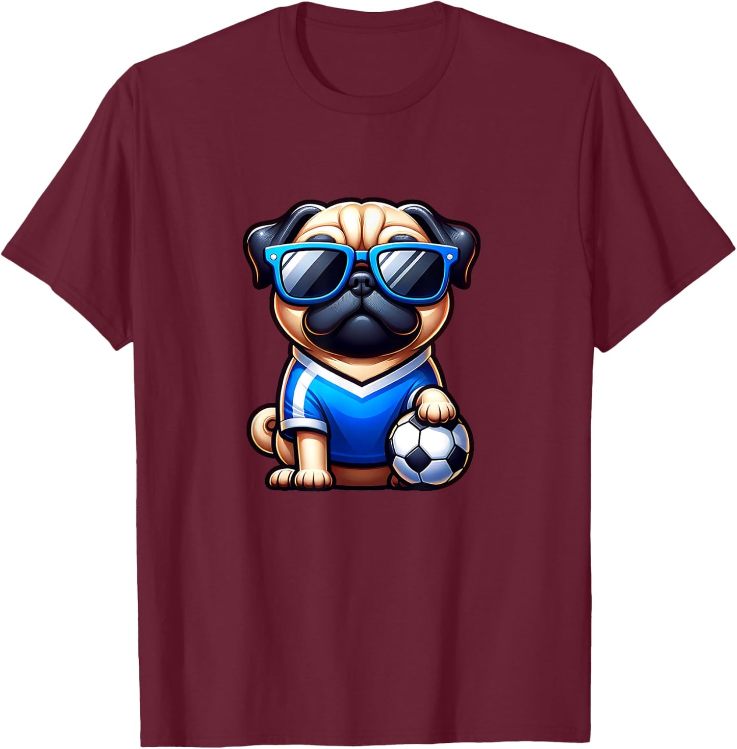 Pug Soccer Player Dog Champion Fan Women Kids T-Shirt - T-Shirt | Maroon