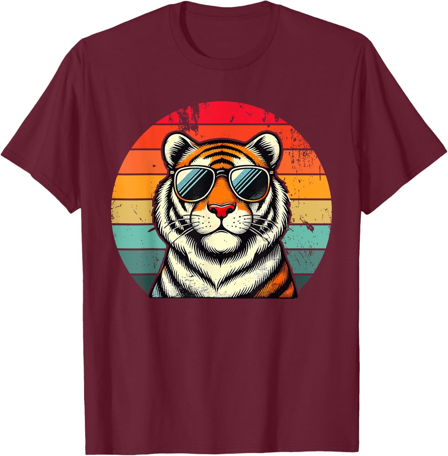 Retro Tiger in Sunglasses Men Women Kids Novelty Funny Tiger T-Shirt - T-Shirt | Maroon