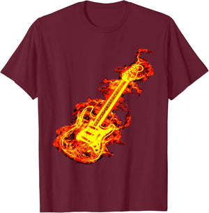 playable guitar shirt Electric Guitar On Fire Rock Lover T-Shirt - T-Shirt | Maroon