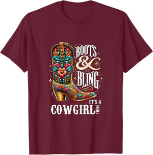 Boots and Bling It's a Cowgirl Thing Western Country Girl T-Shirt - T-Shirt | Maroon