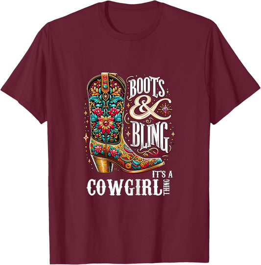 Boots and Bling It's a Cowgirl Thing Western Country Girl T-Shirt - T-Shirt | Maroon
