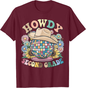 Howdy Second Grade Cowgirl Western 2nd Grade Back to School T-Shirt - T-Shirt | Maroon