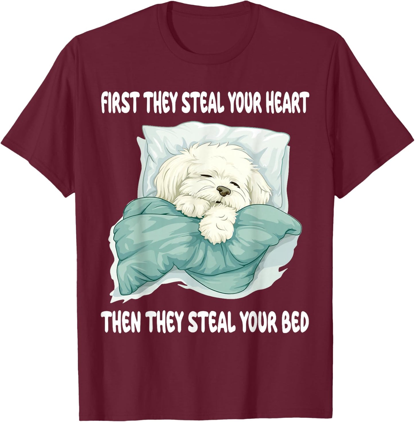 Coton De Tulear Sleeping Pajamas Nightgown T-Shirt - T-Shirt | Maroon
