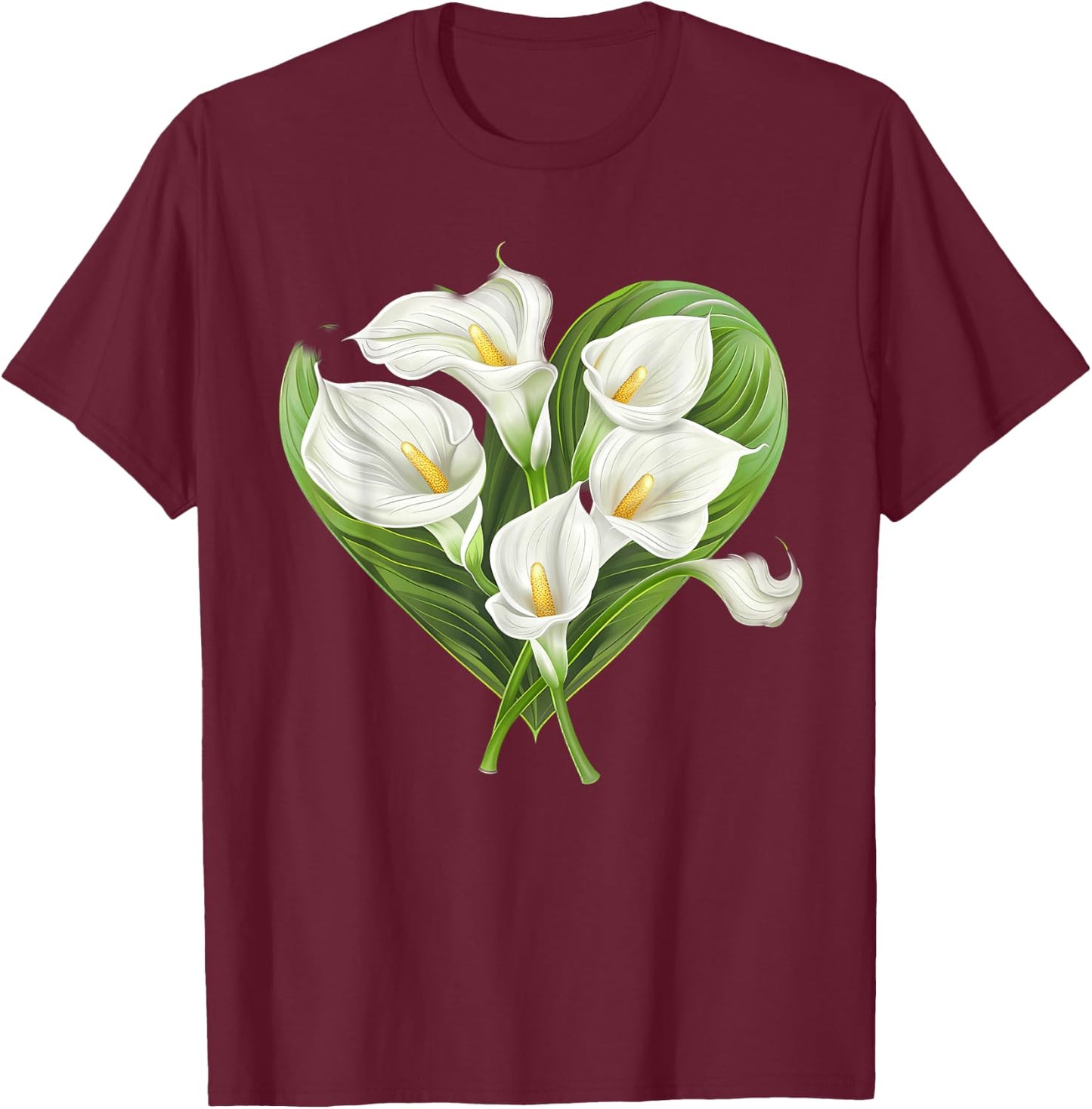 Calla Lilies In A Heart T-Shirt - T-Shirt | Maroon