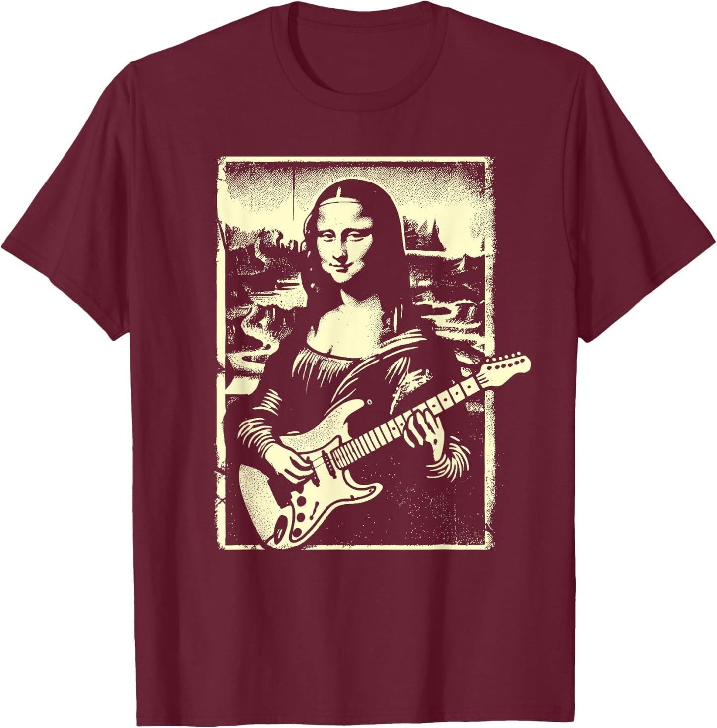 Mona Lisa Guitar Music Teacher Novelty Funny Electric Guitar Men Women Girls Kids T-Shirt - T-Shirt | Maroon