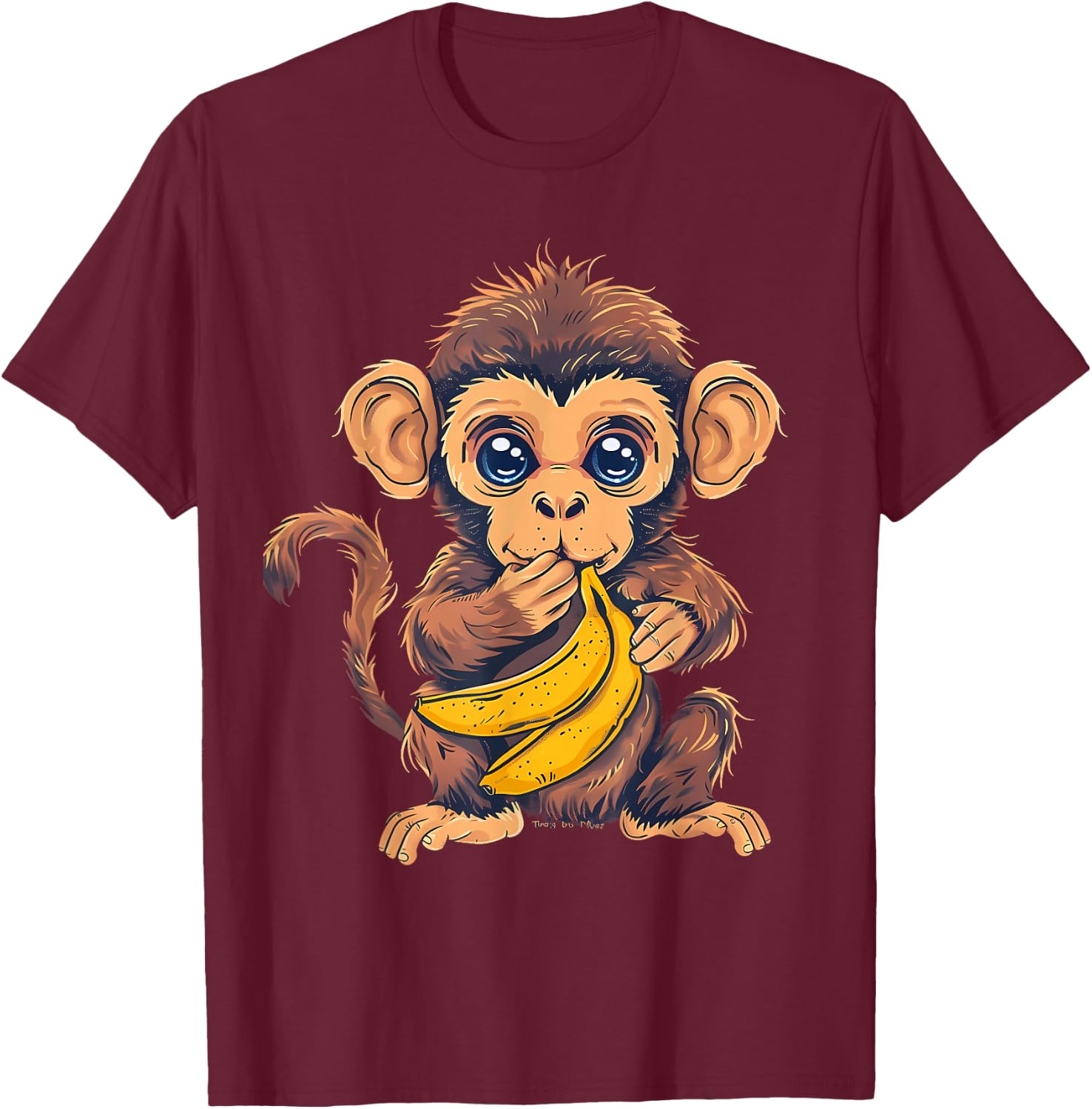 Banana Monkey Animal Art Drawing Cute Monkey Wildlife T-Shirt - T-Shirt | Maroon