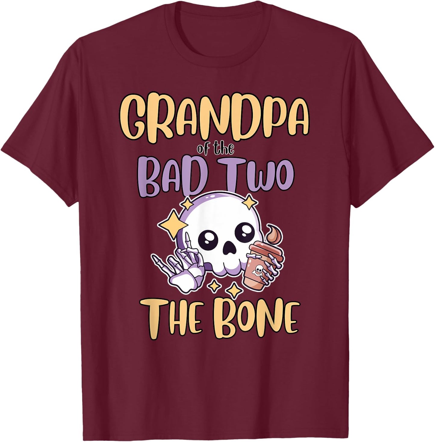 Grandpa of the Bad Two The Bone 2nd Birthday Party Outfit T-Shirt - T-Shirt | Maroon
