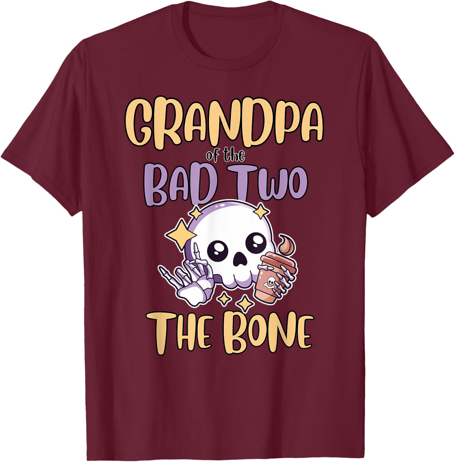 Grandpa of the Bad Two The Bone 2nd Birthday Party Outfit T-Shirt - T-Shirt | Maroon