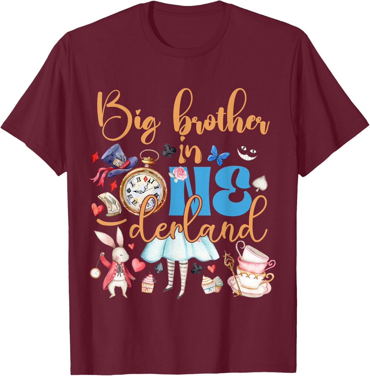 Alice Big Brother in ONEderland Birthday Family T-Shirt - T-Shirt | Maroon