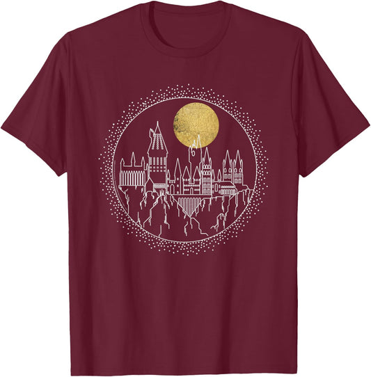 Harry Potter Hogwarts Full Moon Line Art T-Shirt - T-Shirt | Maroon