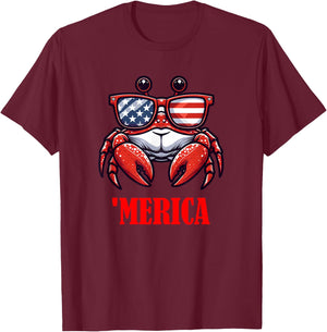 crab Merica 4th of July US Flag Patriotic Kids Men T-Shirt - T-Shirt | Maroon