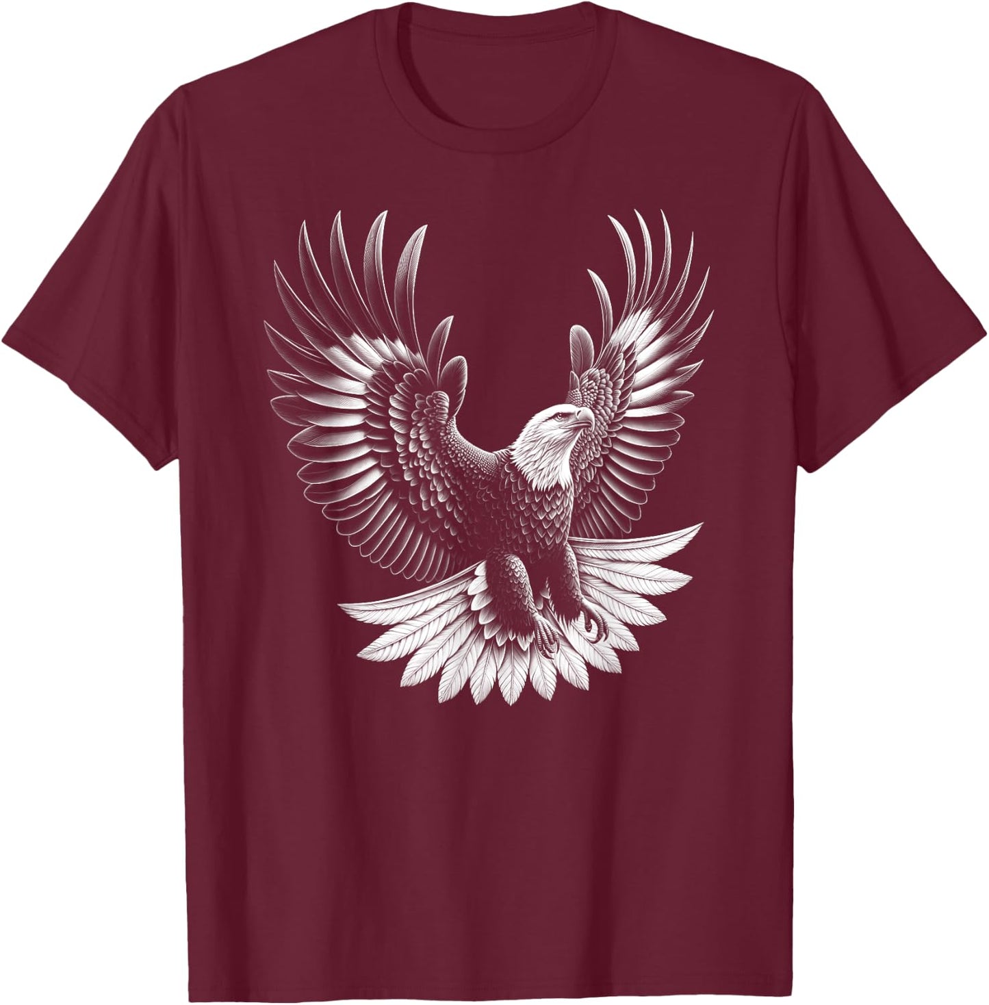 Proud Eagle with Spread Wings in Drawing Style T-Shirt - T-Shirt | Maroon
