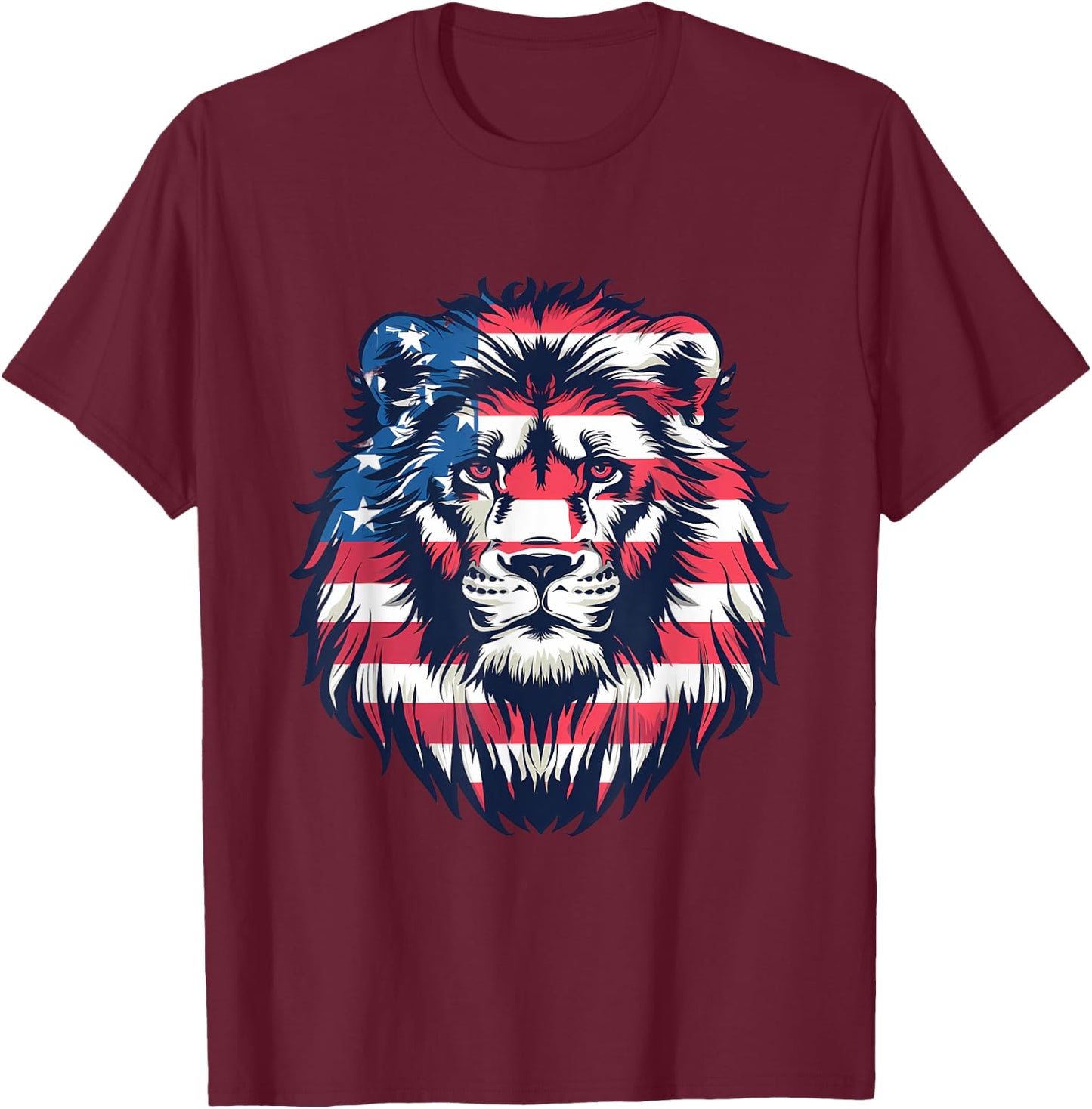 Fourth Of July Vintage Patriotic Lion American Flag USA T-Shirt - T-Shirt | Maroon