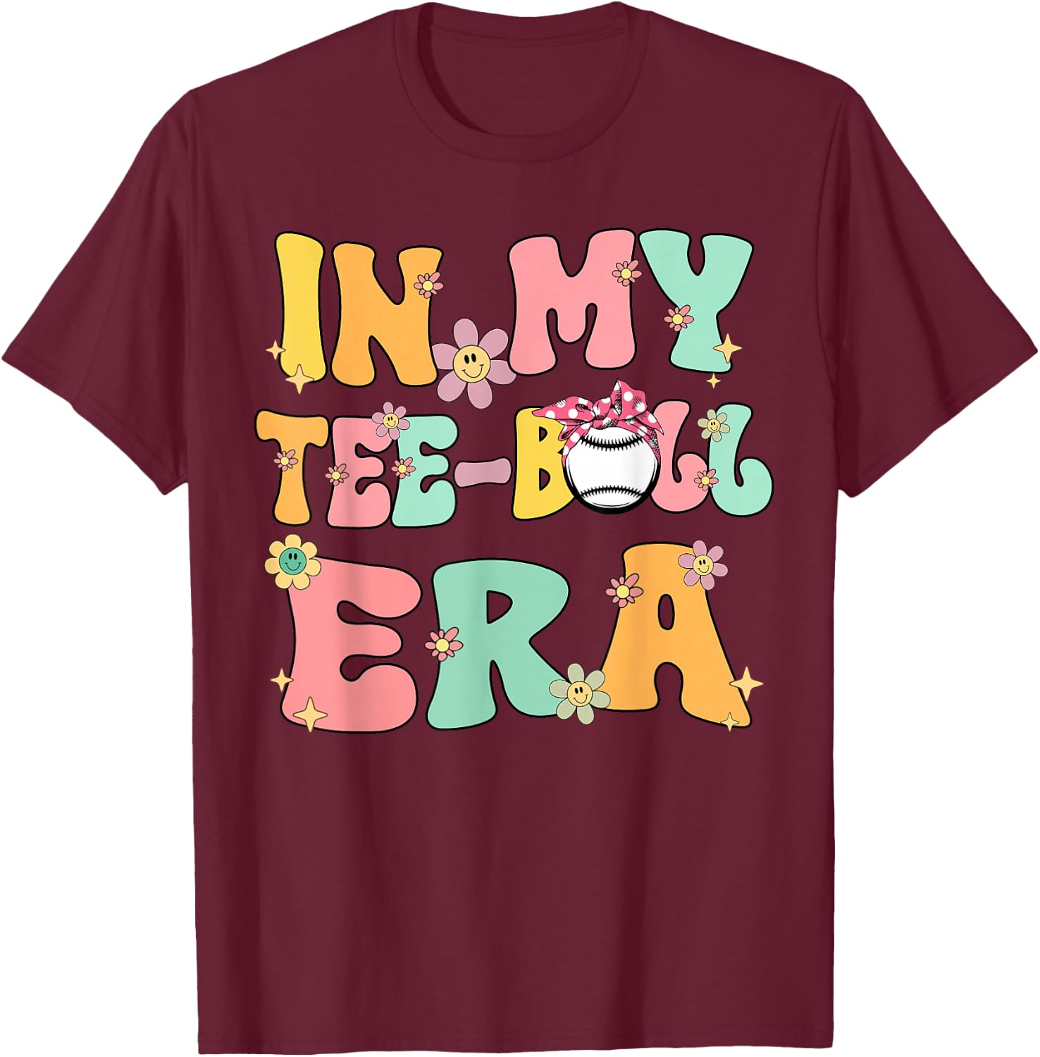 In My Teeball Era Retro Groovy T ball ball Kids Girl Boy T-Shirt - T-Shirt | Maroon