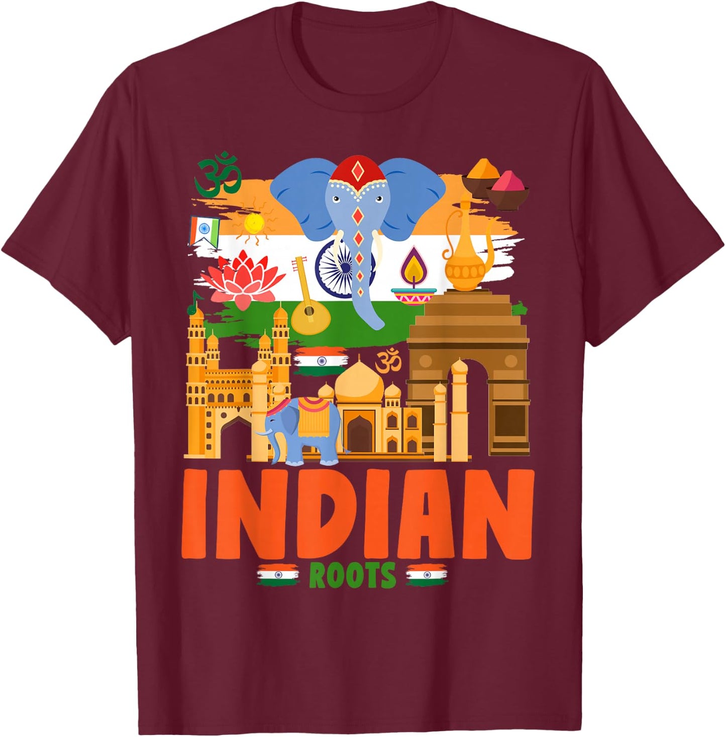 India Flag Outfit Idea for Kids & Elephant Indian Roots T-Shirt - T-Shirt | Maroon