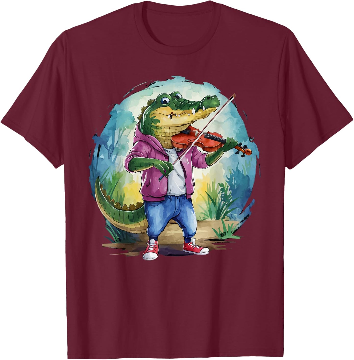 Crocodile Playing Violin Violinis Violin Player Animal music T-Shirt - T-Shirt | Maroon