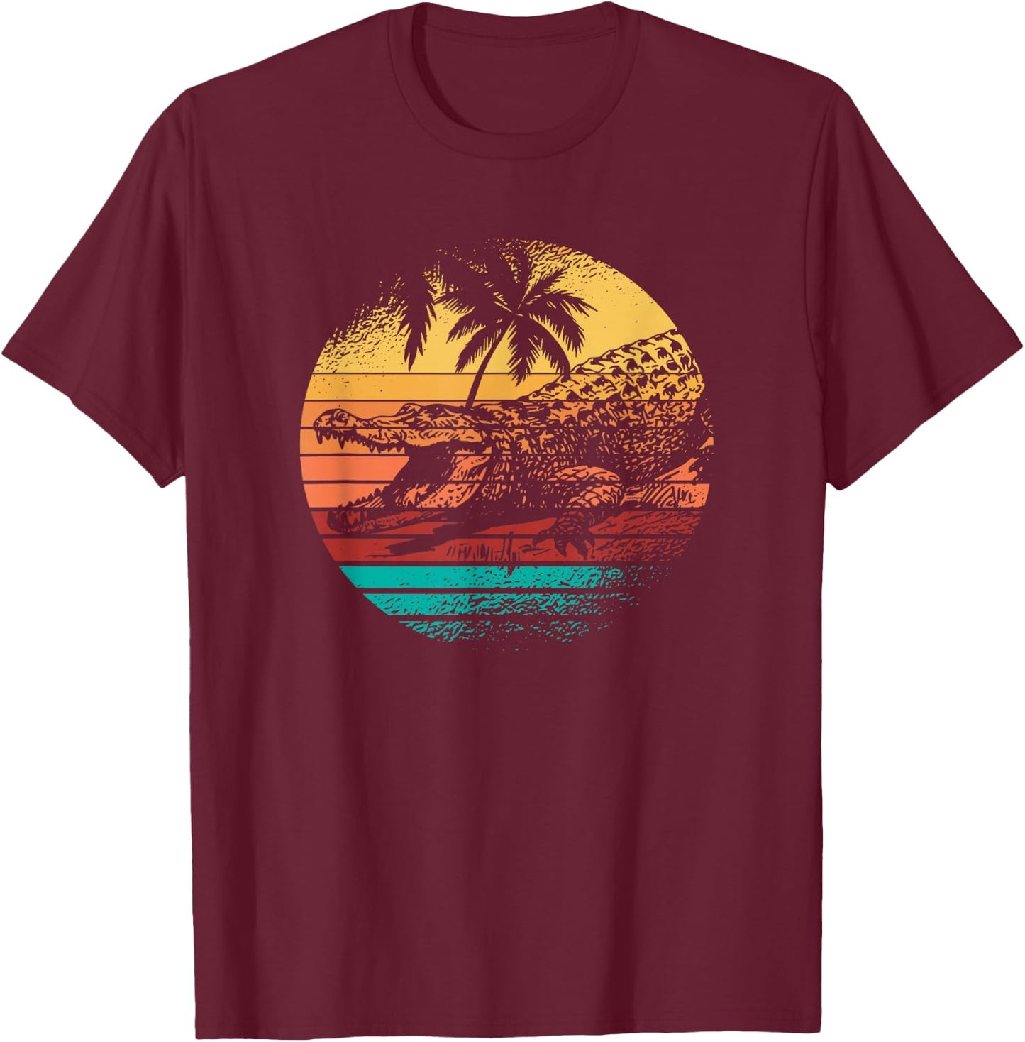 Retro Crocodile Alligator Vintage Gator Distressed Sunset T-Shirt - T-Shirt | Maroon