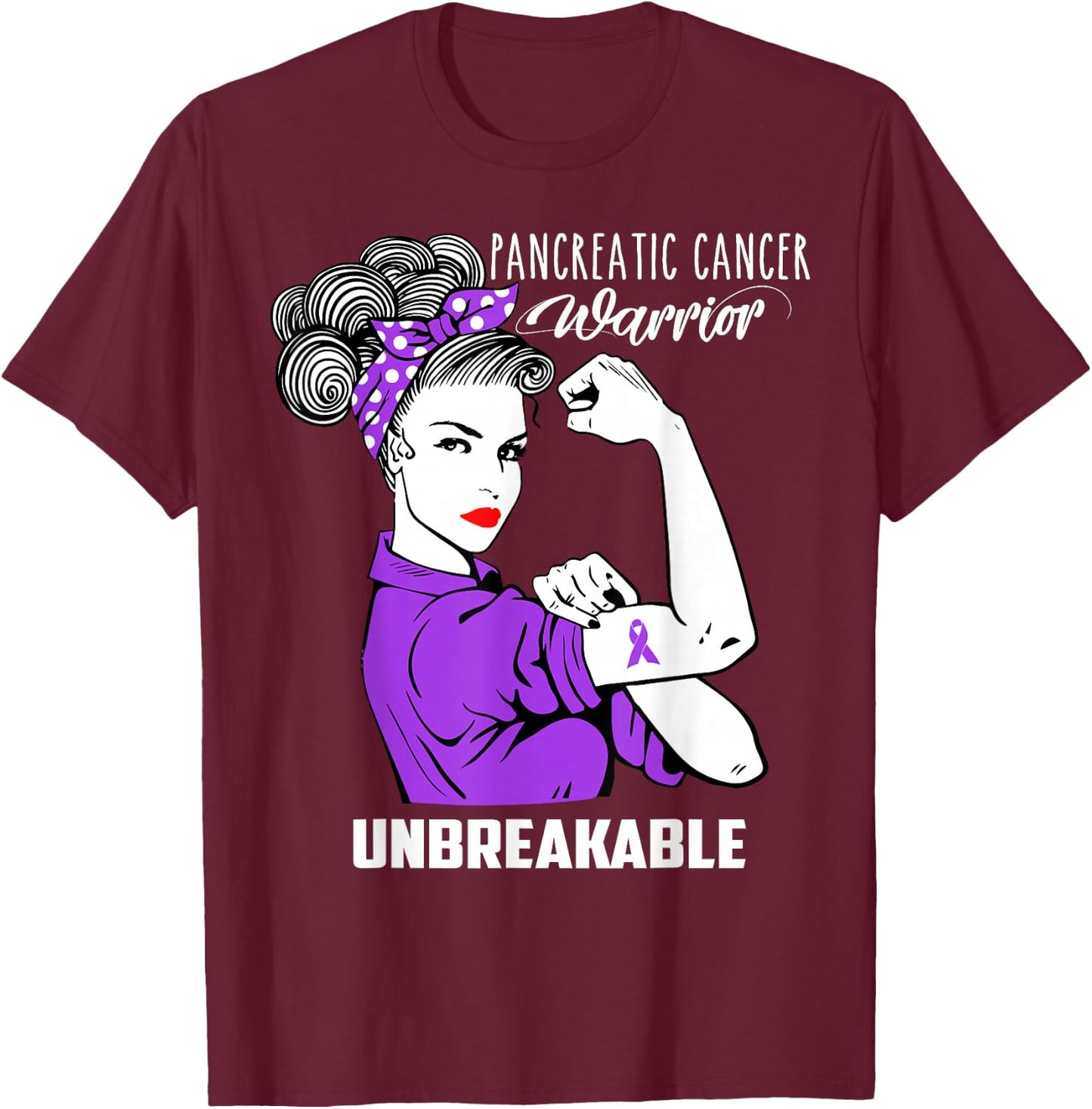 Pancreatic Cancer Warrior Unbreakable Shirt Awareness Gift T-Shirt - T-Shirt | Maroon