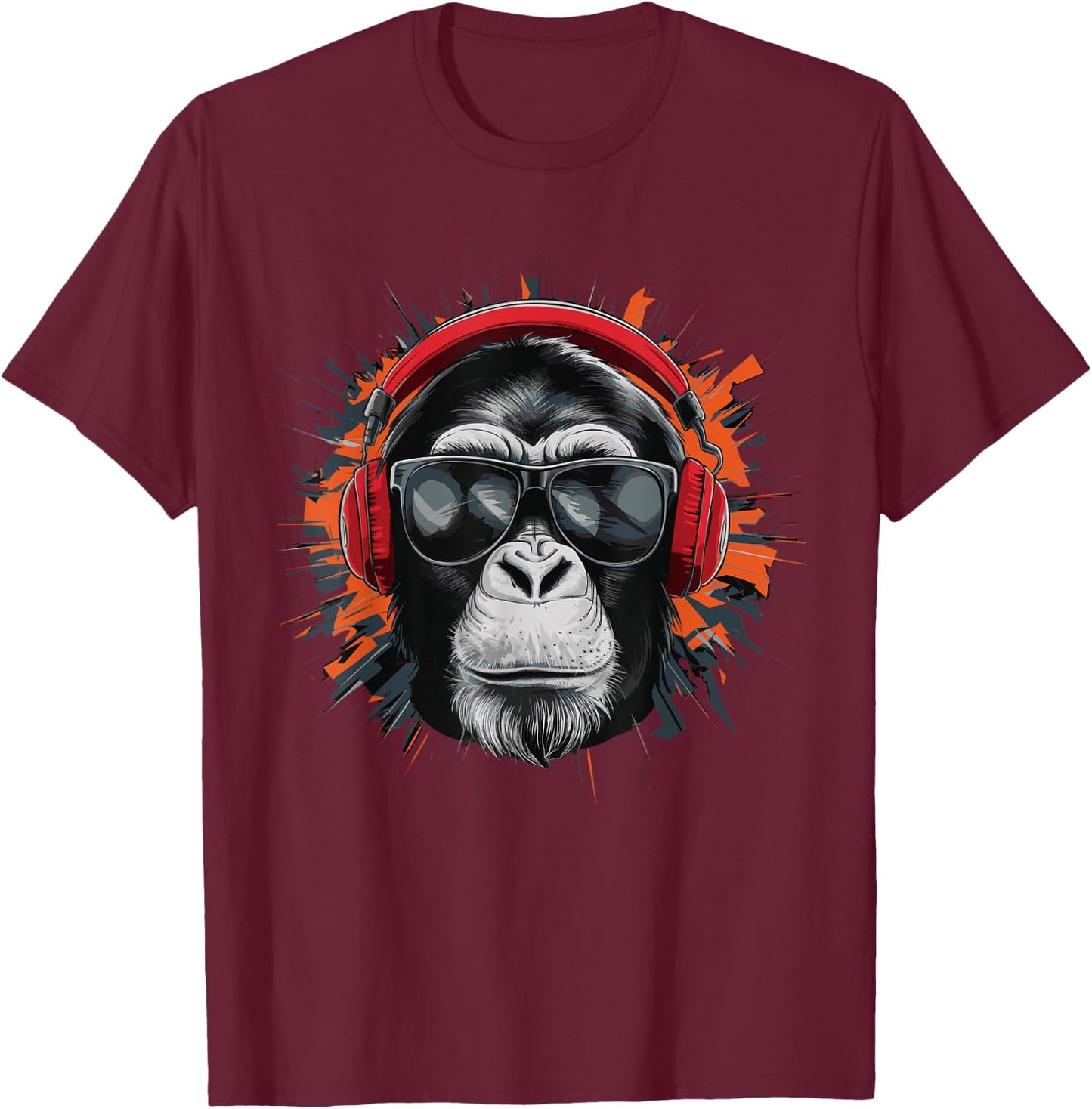 DJ Monkey with Sunglasses DJ Monkey Headphones T-Shirt - T-Shirt | Maroon