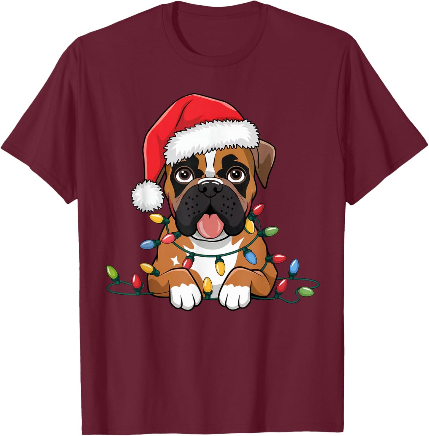 Boxer Christmas Lights Xmas Dogs Gifts Women Kids T-Shirt - T-Shirt | Maroon