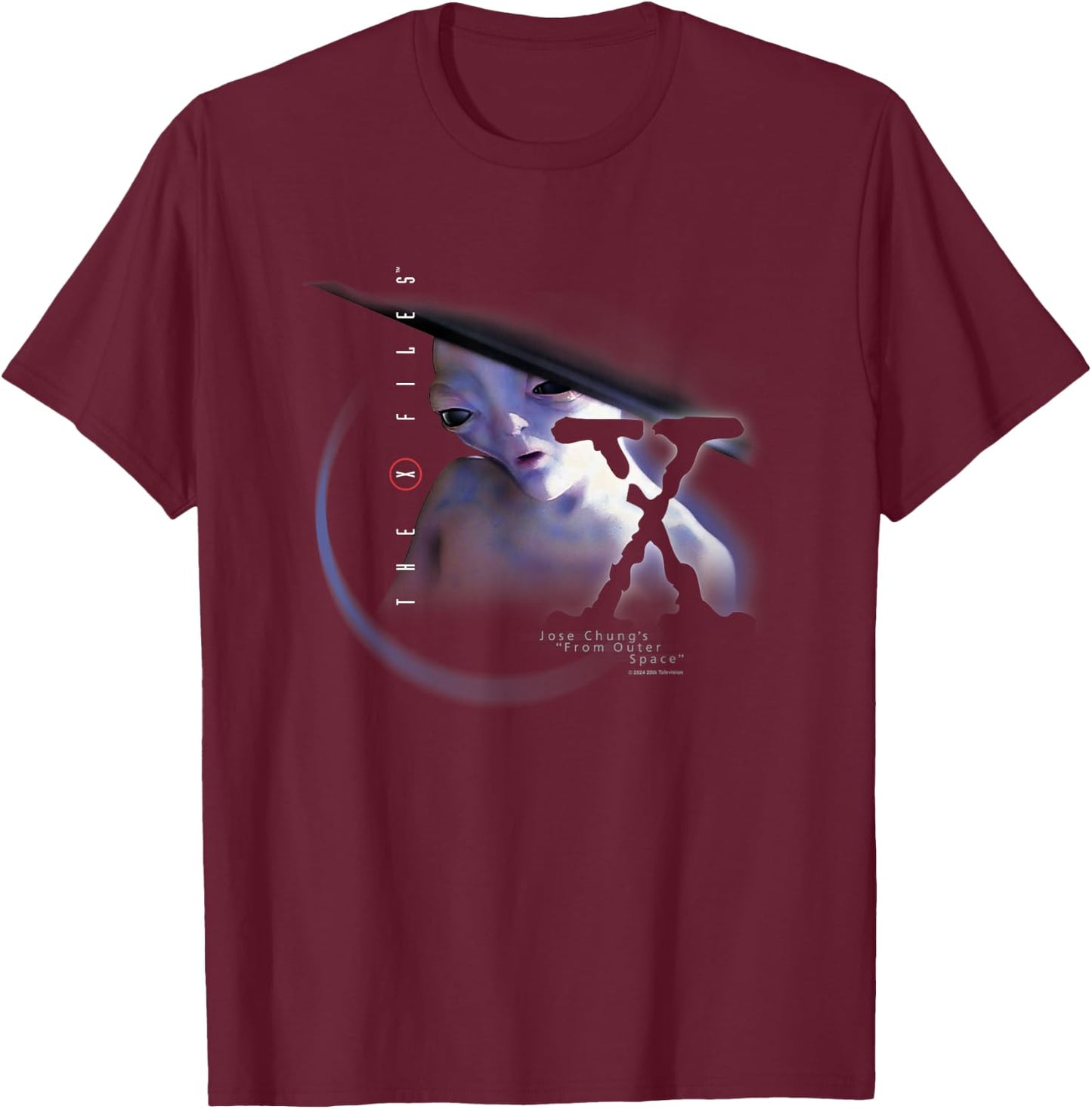 X-Files Jose Chung's From Outer Space Alien Big Chest Poster T-Shirt - T-Shirt | Maroon