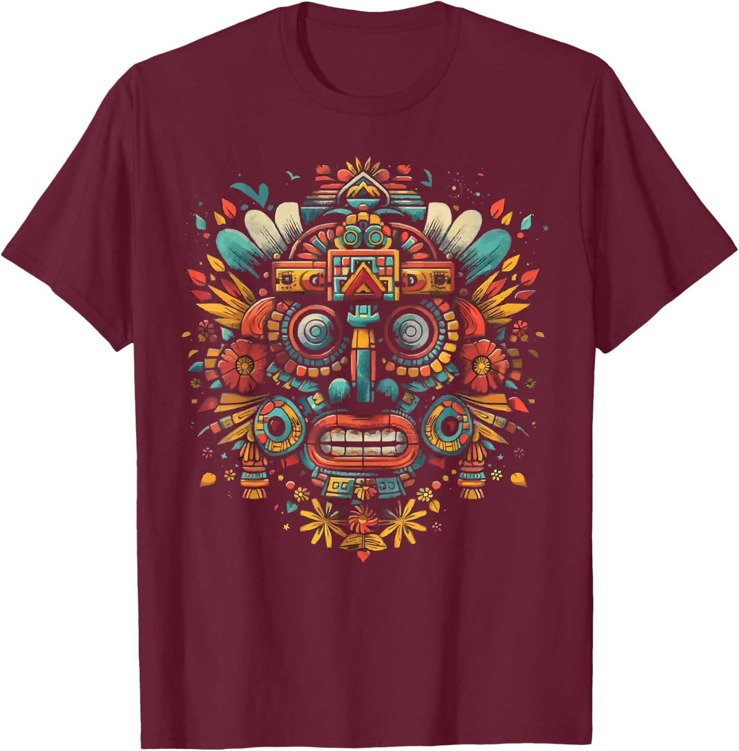 Aztec God Aztec Culture Mayan Indigenous Tlaloc Statue T-Shirt - T-Shirt | Maroon