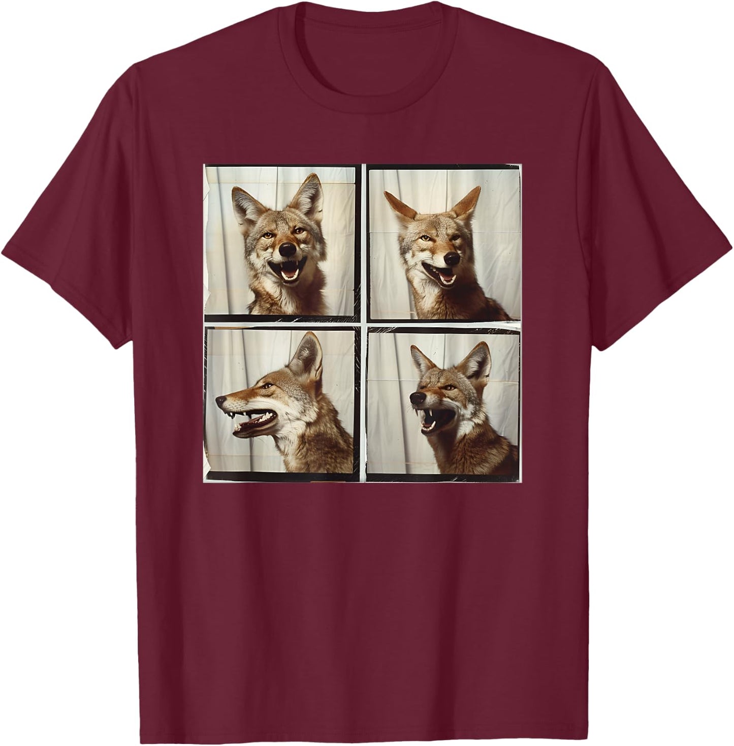 Cool Coyote Wolf Funny Animal Photobooth Smiling Coyote T-Shirt - T-Shirt | Maroon
