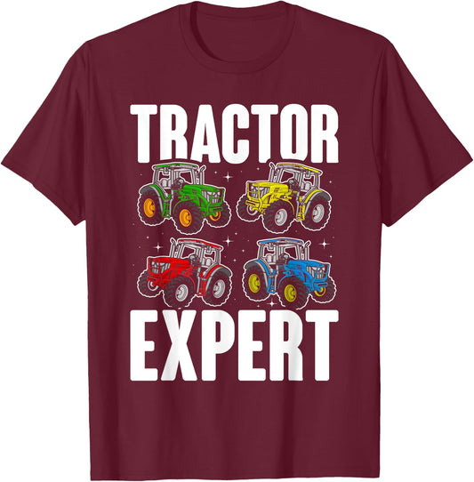 Kids Tractor Expert Funny Boys Tractors Toddler T-Shirt - T-Shirt | Maroon