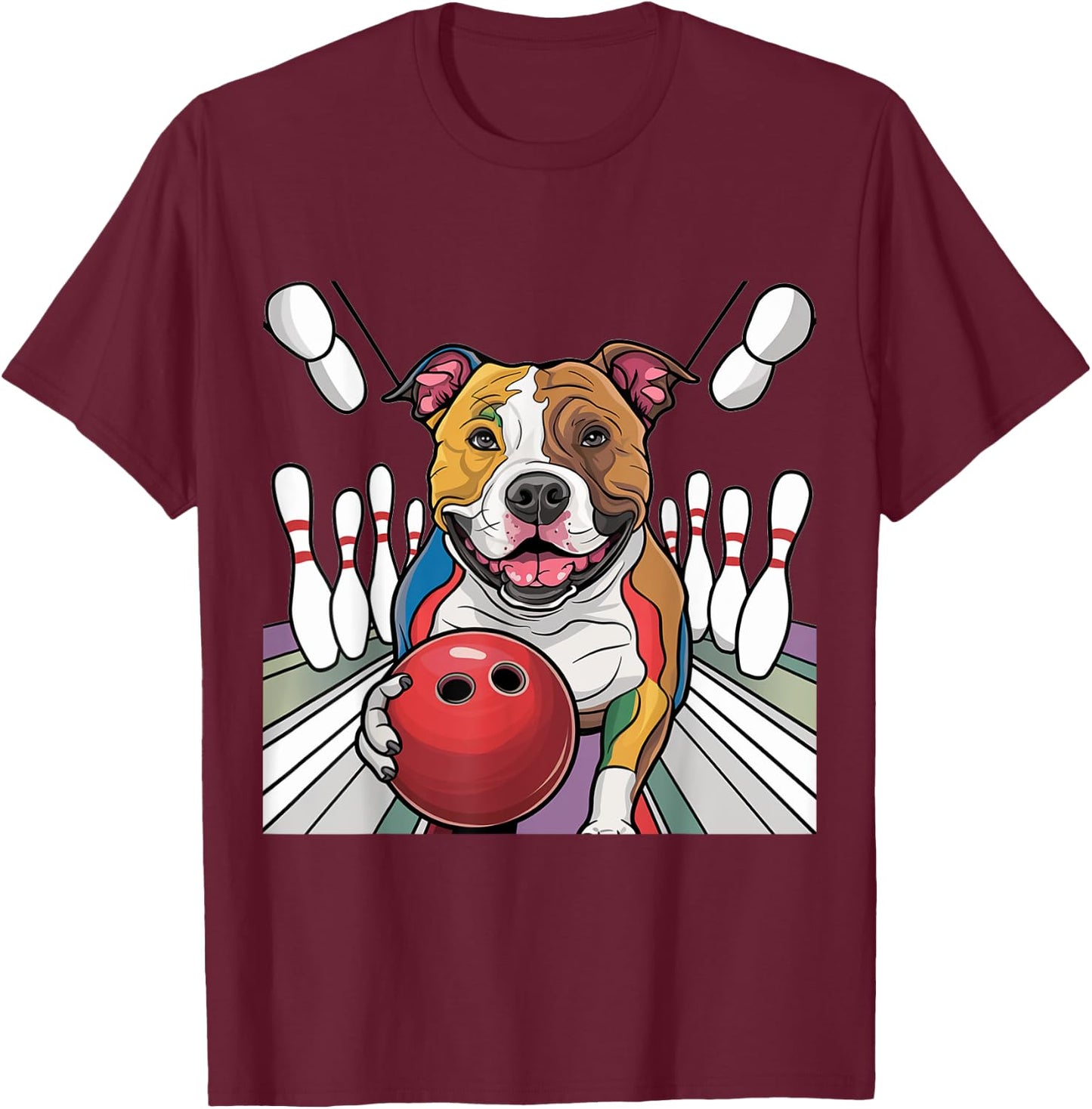 Smilefuntees Funny Pitbull Dog Bowling Sports Cartoon Women Kids T-Shirt - T-Shirt | Maroon