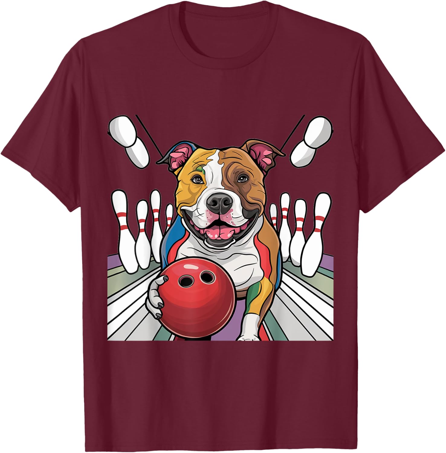 Smilefuntees Funny Pitbull Dog Bowling Sports Cartoon Women Kids T-Shirt - T-Shirt | Maroon