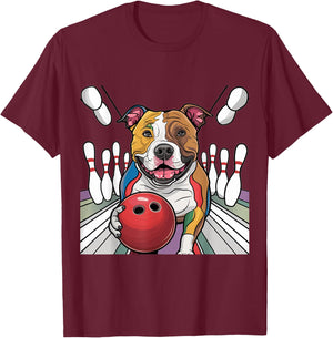 Smilefuntees Funny Pitbull Dog Bowling Sports Cartoon Women Kids T-Shirt - T-Shirt | Maroon