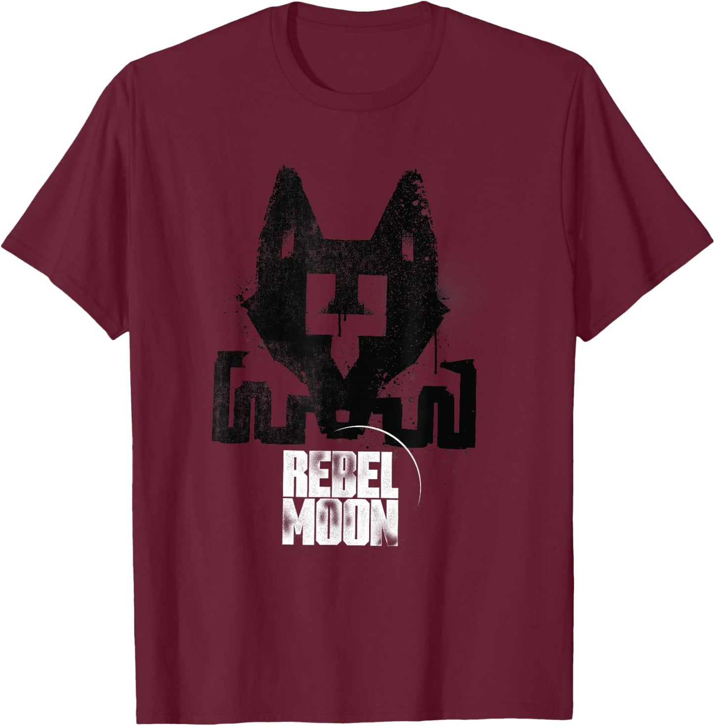 Rebel Moon Distressed Fox Graffiti Symbol Two-Tone Poster T-Shirt - T-Shirt | Maroon