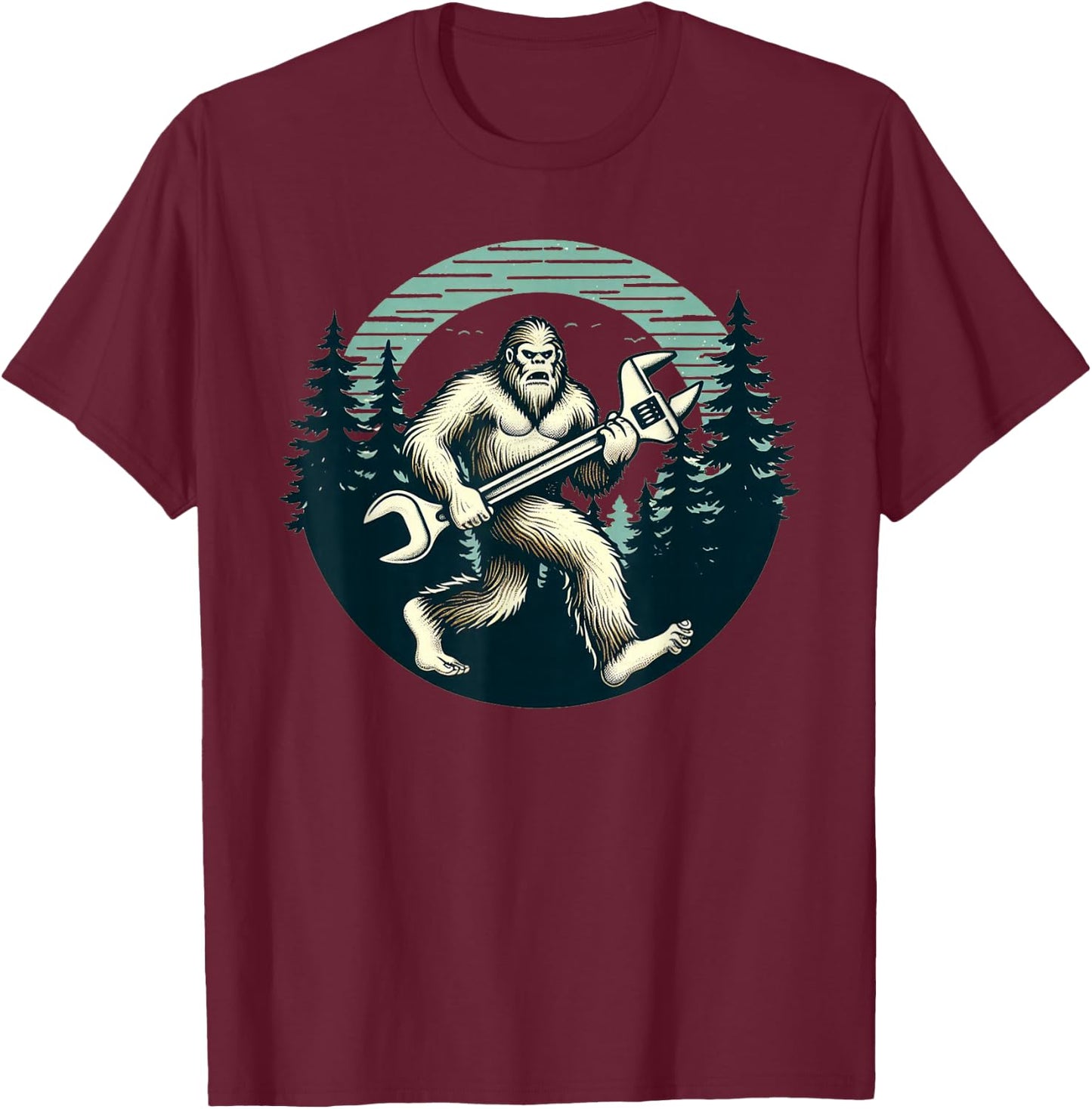 Bigfoot Plumber Pipe Wrench Funny Sasquatch Plumbing T-Shirt - T-Shirt | Maroon