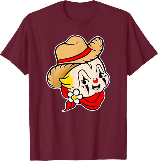 Kewpie Baby Rodeo Clown Cowboy Traditional Tattoo Flash T-Shirt - T-Shirt | Maroon