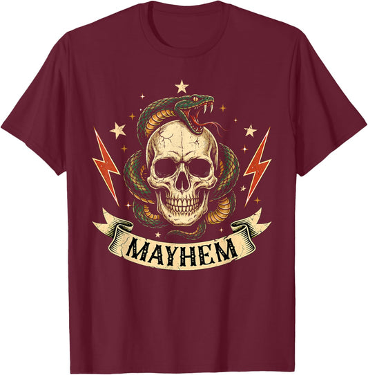 Mayhem Son Daughter Funny Matching Family T-Shirt - T-Shirt | Maroon