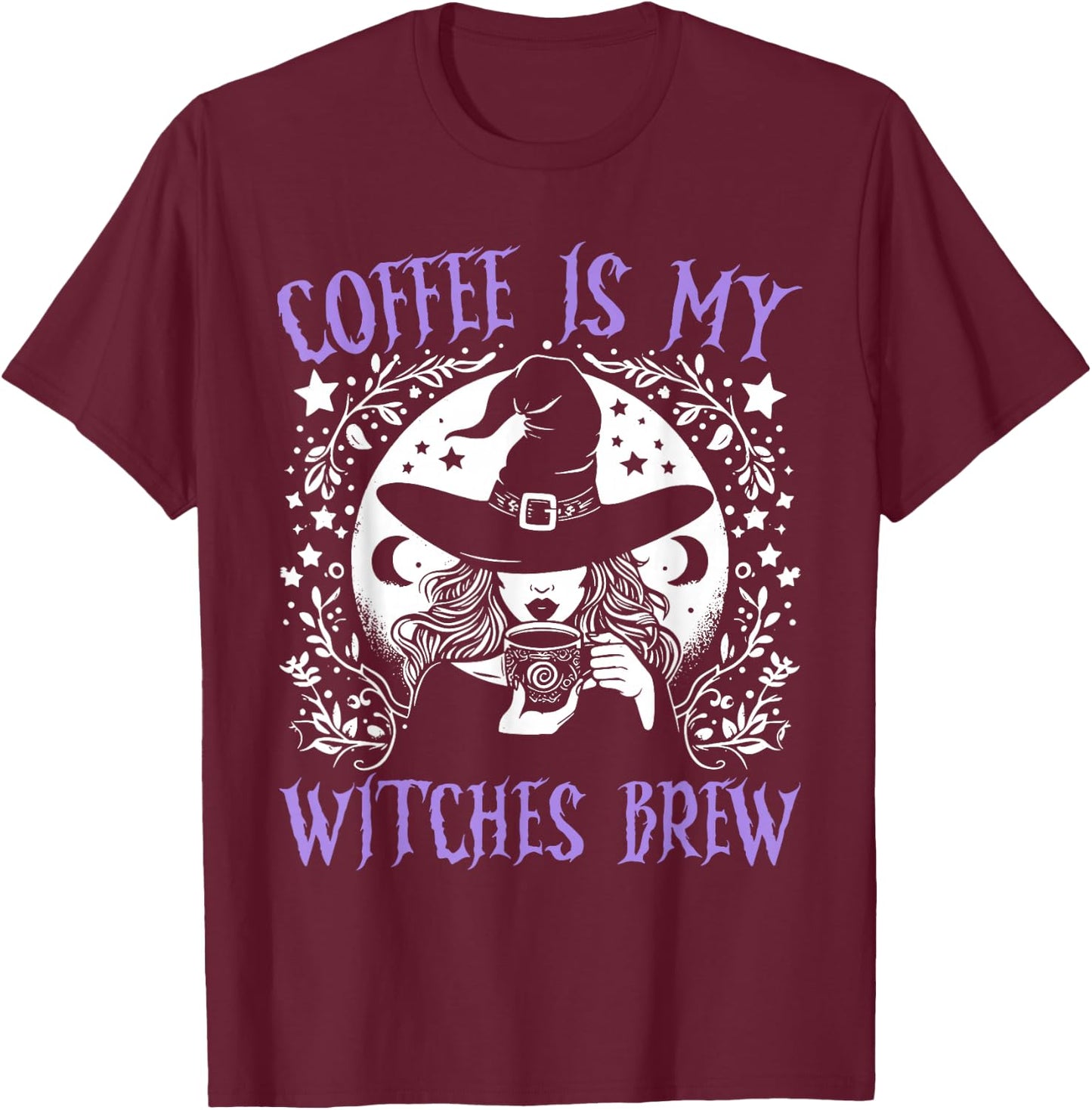 Coffee Is My Witches Brew Retro Halloween Witch Brew T-Shirt - T-Shirt | Maroon