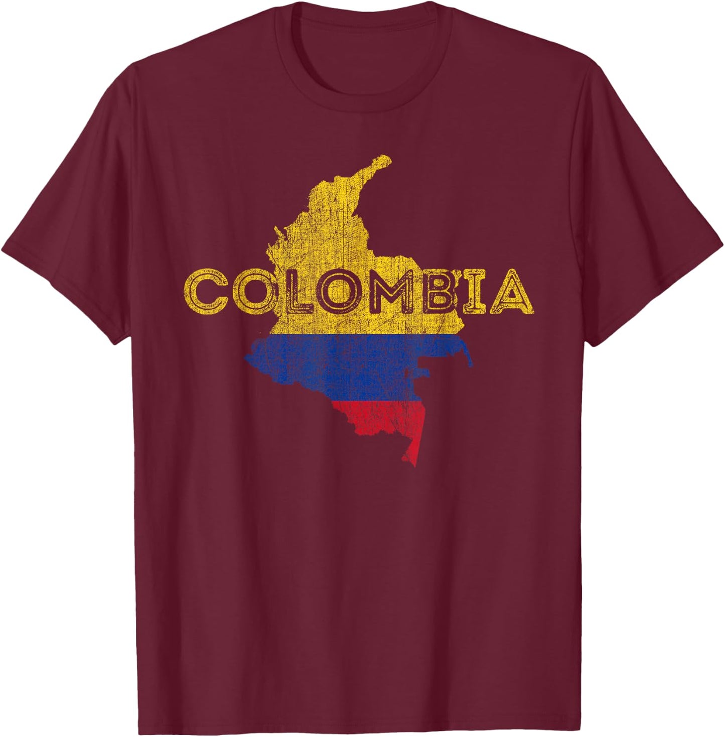 Colombian Map and Flag Souvenir - Distressed Colombia T-Shirt - T-Shirt | Maroon